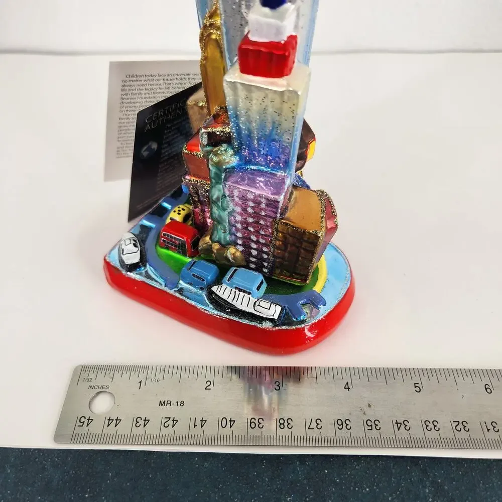 Joy to the Word Limited Edition Twin Towers Christmas Glass Ornament Hand Made